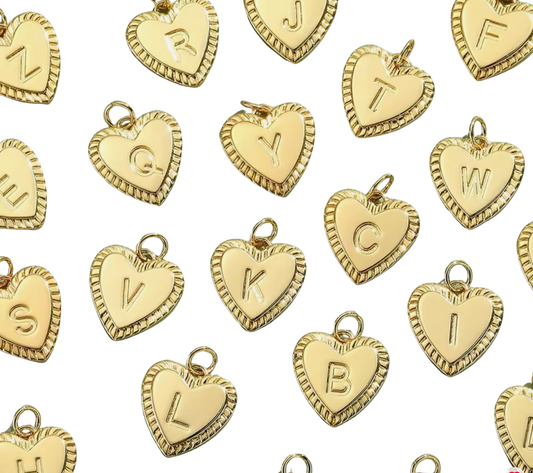 Gold Heart Letter Charm