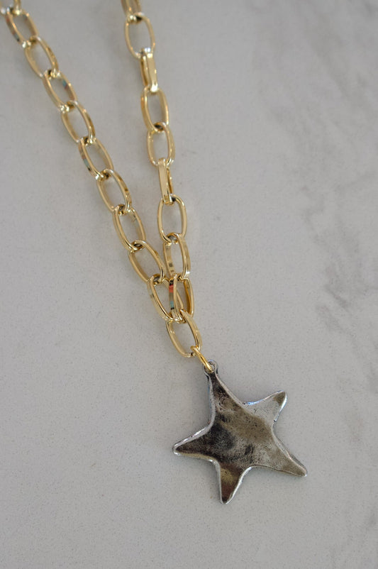Two Tone Medium Star Necklace
