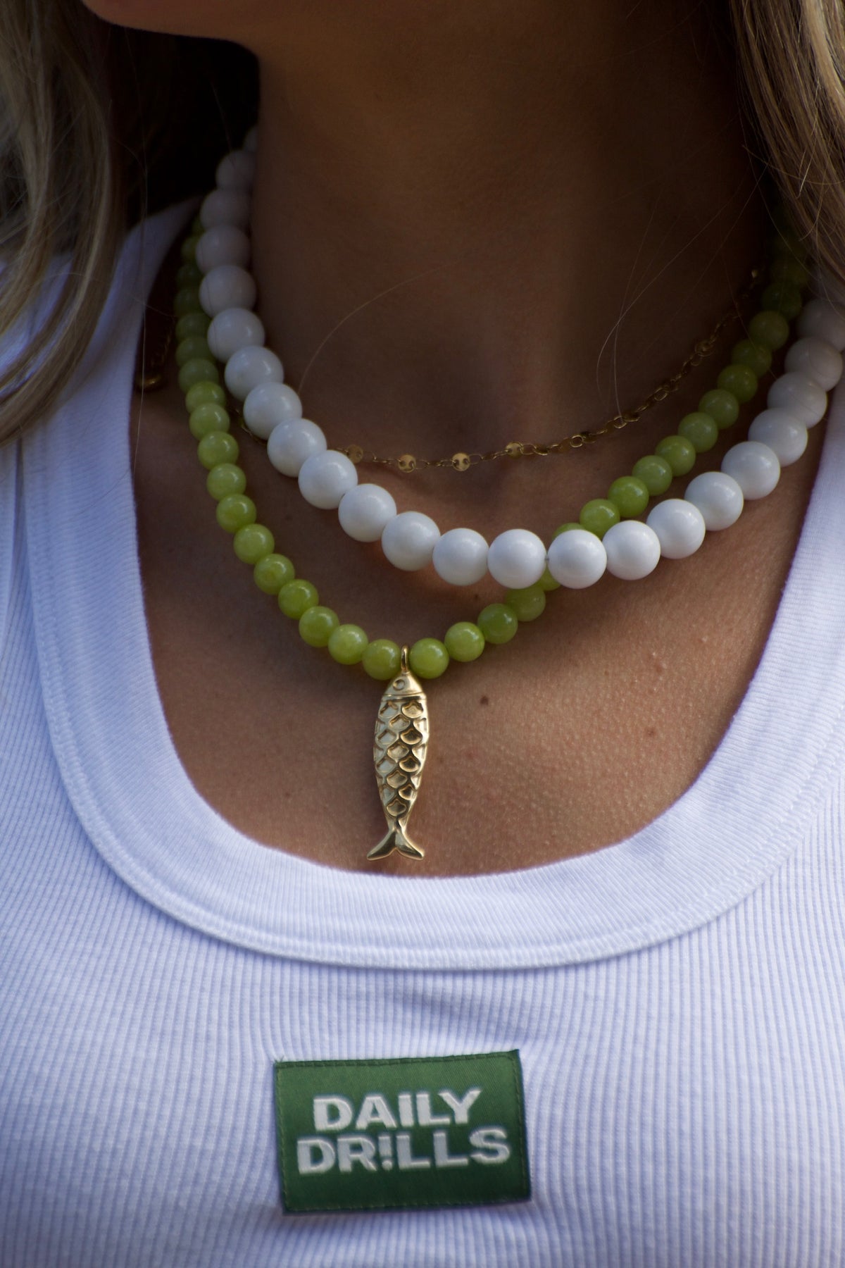 White Linen Beaded Necklace