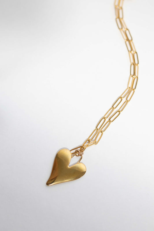 Gold Bold Lock & Heart Necklace