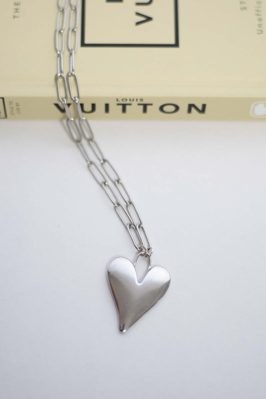 Silver Bold Lock & Heart Necklace