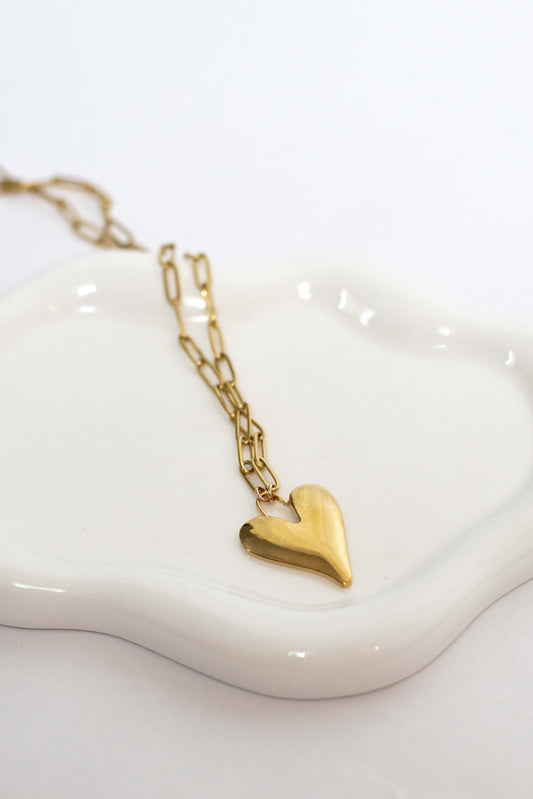 Gold Bold Lock & Heart Necklace