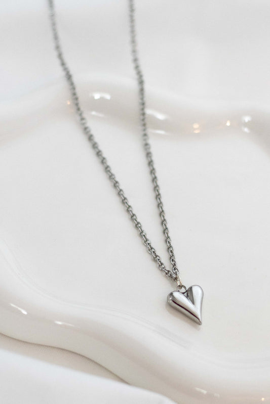 Silver Puff Heart Necklace