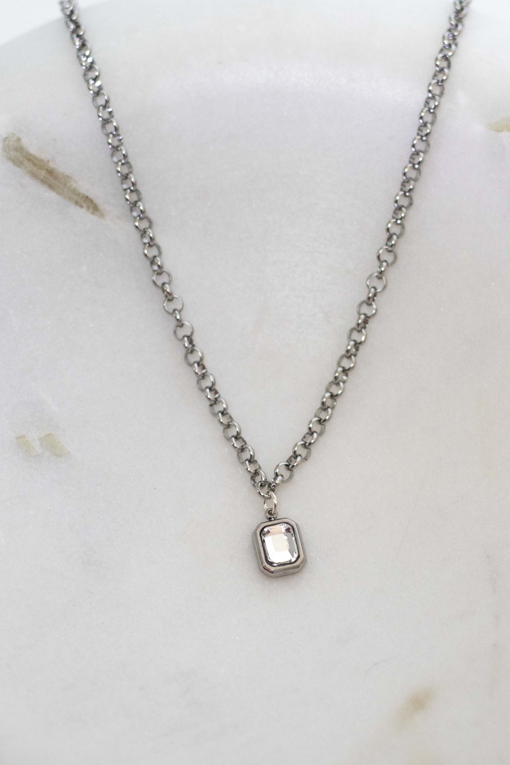 Silver Crystal Gem Necklace - Main Image