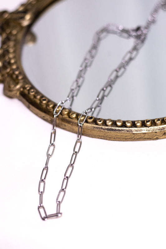 Silver Textured Paperclip Necklace