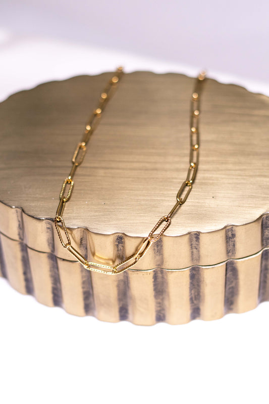 Gold Textured Paperclip Necklace
