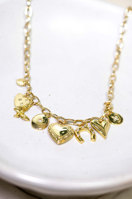 Gold Locket Charm Necklace