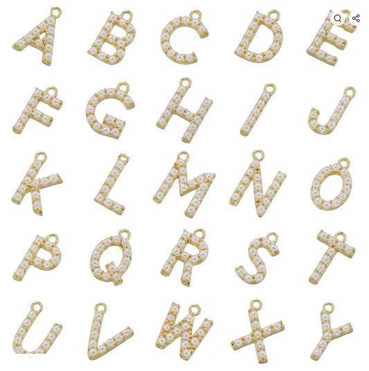 Gold Pearl Letter Charms